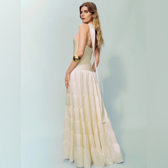 NEW NWT Reformation Agnes Silk Maxi Dress Fior Di Latte Cream NWT - Picture 2 of 11